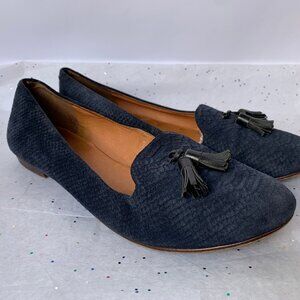 Madewell Navy Blue Embossed Suede Loafers with Tassels - Size 9 Wide READ